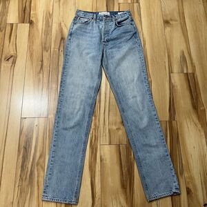 Aritzia DENIM FORUM The Nina Stovepipe Jean Sz 26 Button Fly Hi-Rise Light Wash